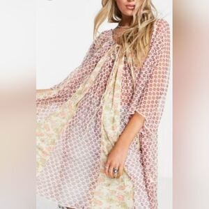 $128 NEW FREE PEOPLE kimono caftan oversized tunic swim cover up top NWT S SMALL